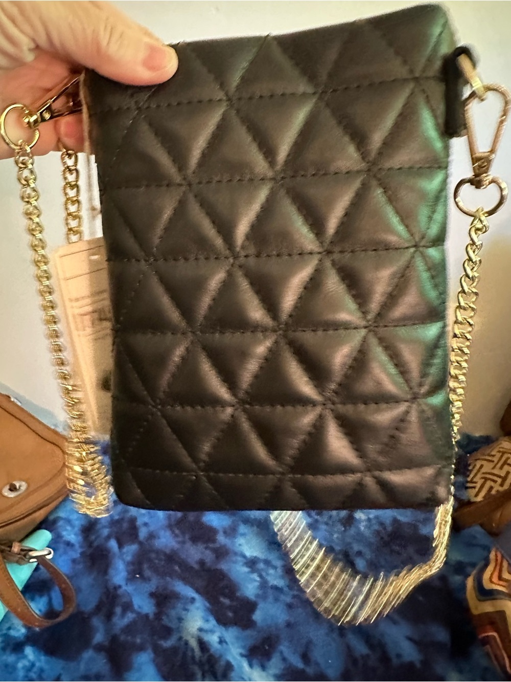 NWT Quilted Black Crossbody Bag with Gold Chain Strap